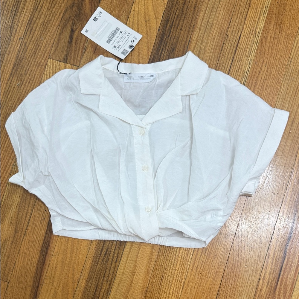 Zara White Cropped Button-Down Shirt